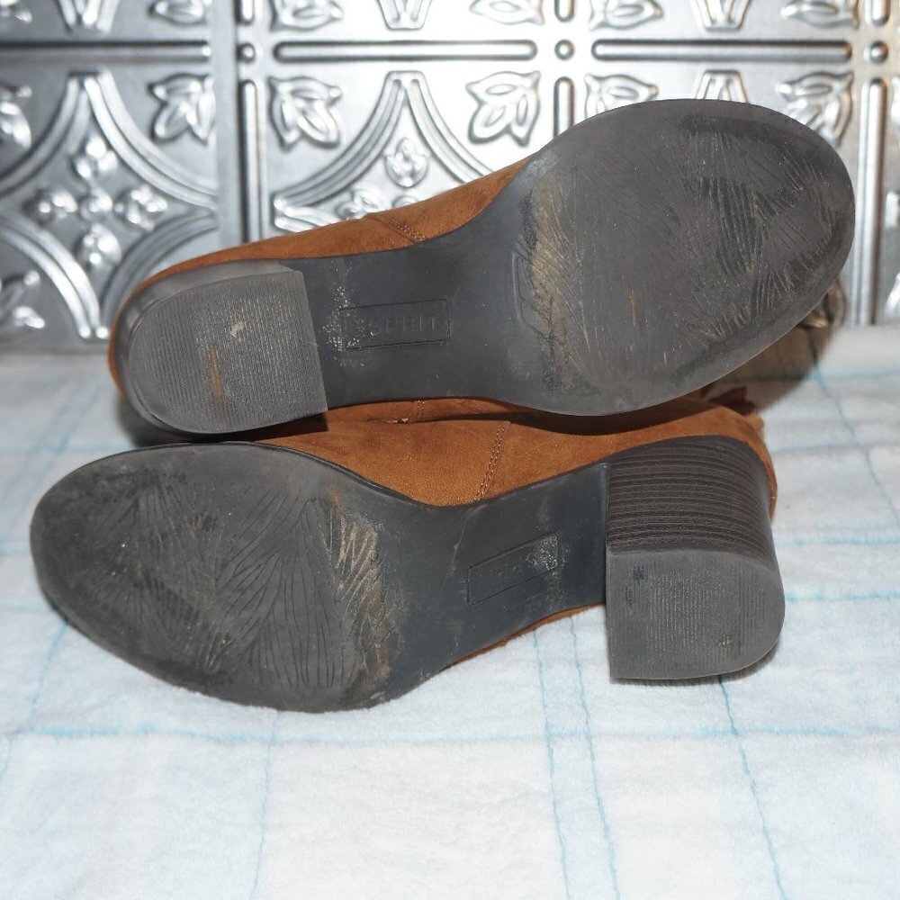 ESPRIT "Roberta" Size 8M Brown Faux Suede Zip Up With Tassels Block Boot Heels - Picture 8 of 8